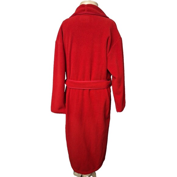 Vtg Eddie Bauer Polartec Fleece Long Robe Women's M Red Belted Cozy Loungewear - Picture 2 of 8